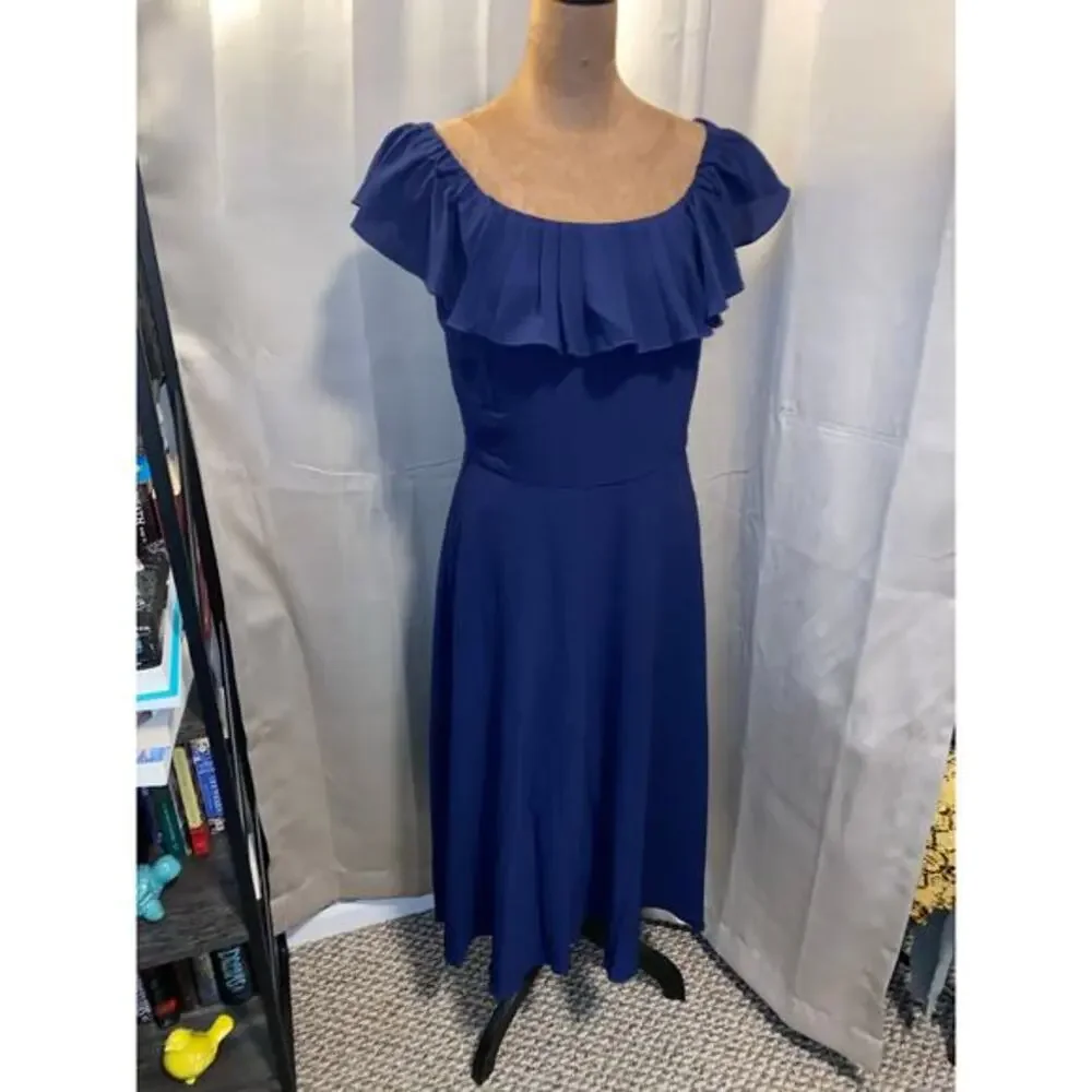 betsey johnson blue dress Betsey Johnson Vintage Floral Bustier Midi Dress Blue